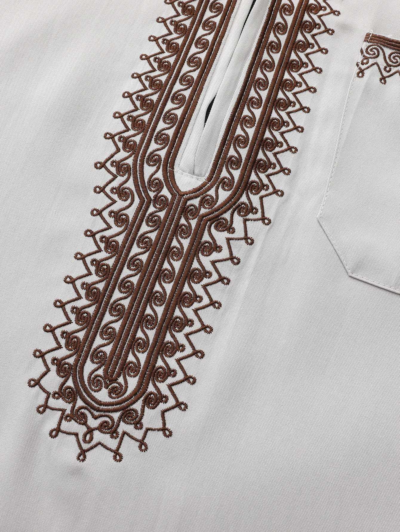 Moroccan mens thobe long sleeve ethnic style embroidered stand collar zipper design Muslim mens fashionable Abaya Arabic fest W251216