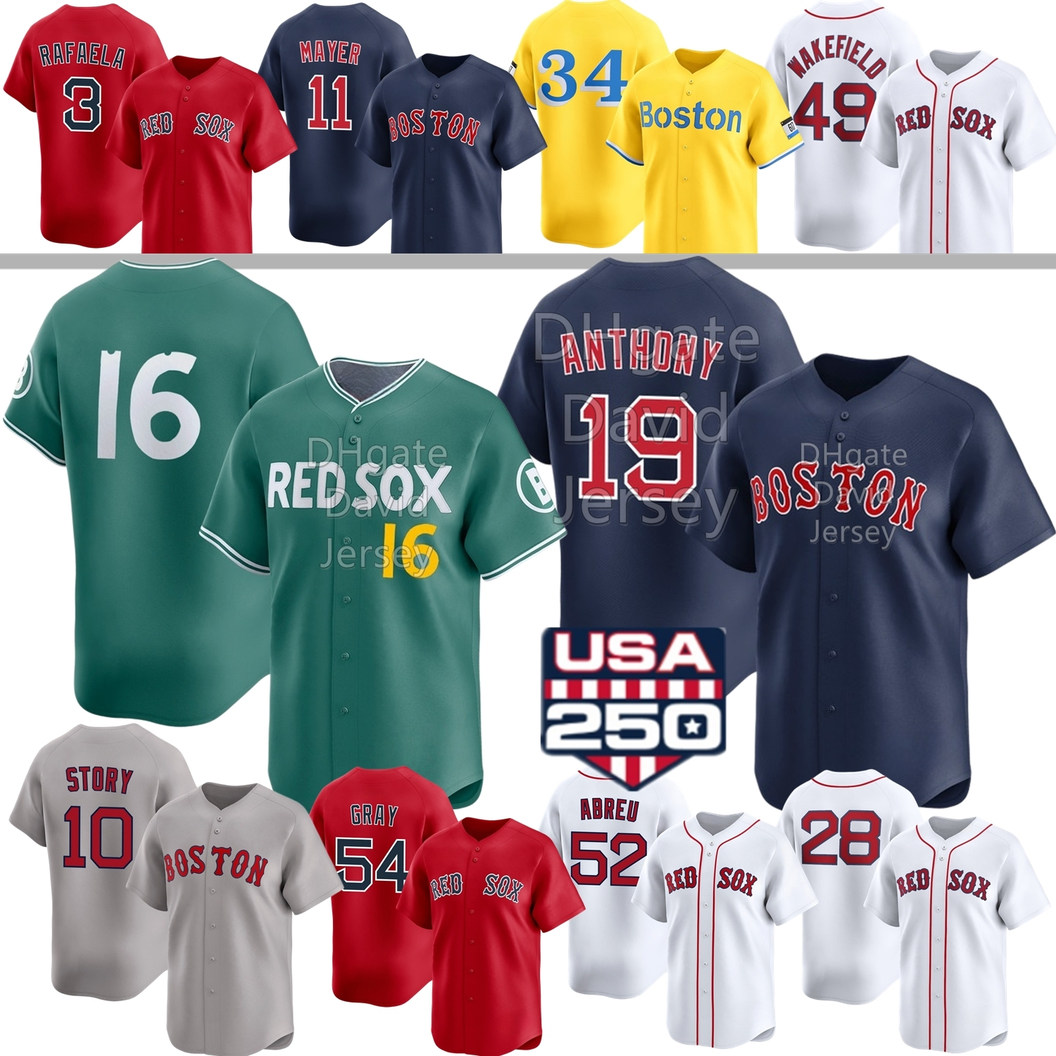 Red Sox Baseball Jersey Roman Anthony Jarren Duran Marcelo Mayer Trevor Story Wilyer Abreu Willson Contreras Triston Casas Kyle Harrison Sonny Gray Crochet Chapman