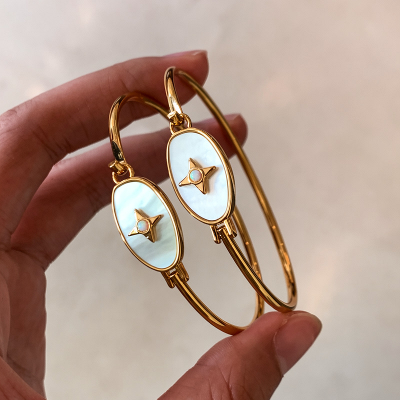 18k real gold plated oval mother-of-pearl star fashionable elegant metal style bracelet, light luxury and high-end feel jewelry - view 4