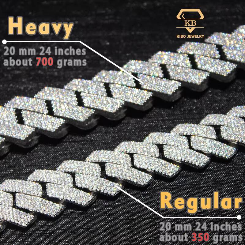 Hip Hop Rapper Ice Out Cuban Chain 20mm Wide 4 Rows of Moissanite Full Ice Out Cuban Link Chain Necklace