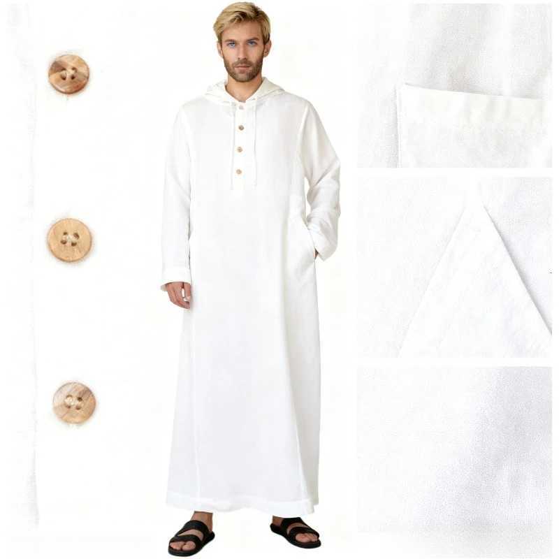 Arab Style Long Mens Hooded Shirt Muslim Robe for Men W251216