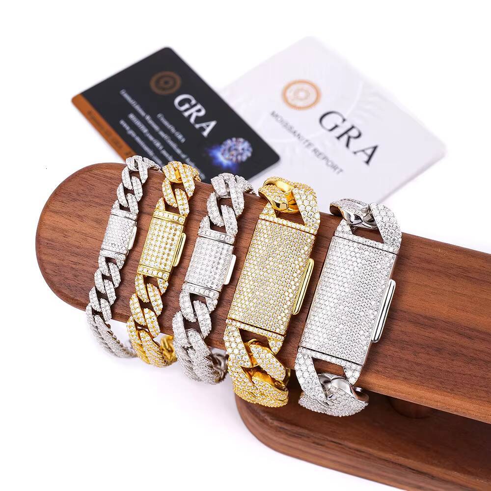 Miami Iced Out 8-14mm Vvs Mossanite Diamond Gold Plated White Gold Silver 925 Moissanite Cuban Link Arc Cuban Bracelet for Men