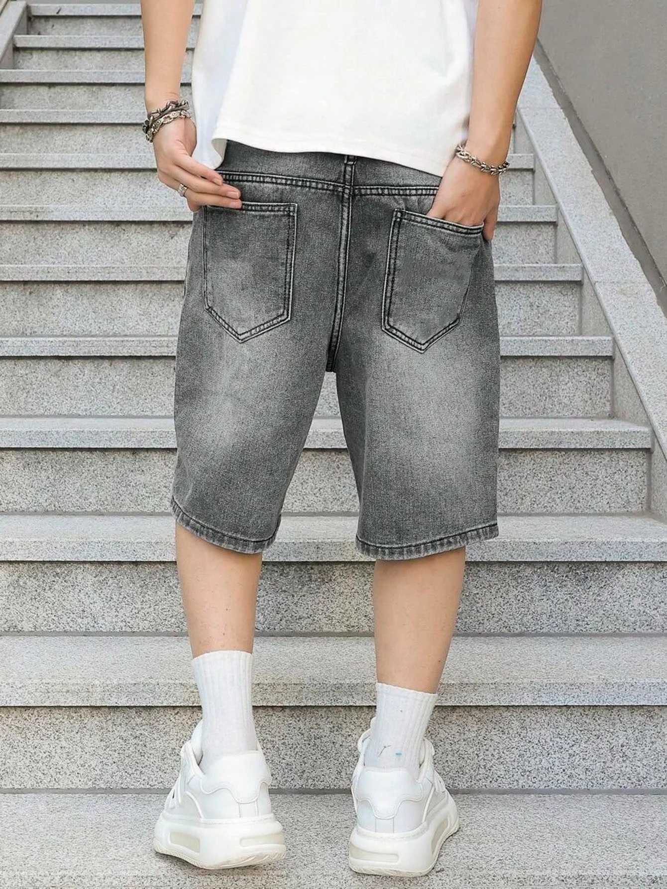 Men loose fit casual denim jorts lightweight solid color design non stretch comfortable daily wear gray black light color shorts X260417