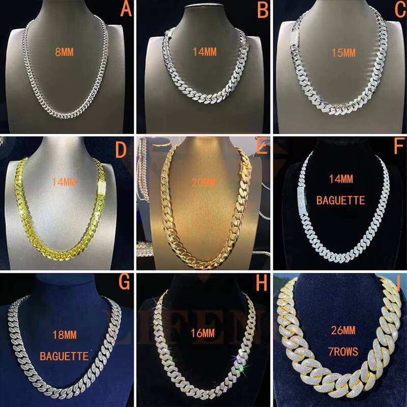 8mm Iced Out Vvs Diamond Thick Rope Chain Moissanite Solid Gold Silver 925 Jewelry Necklace