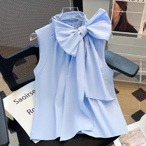 French Style Rich Lady White Bow Sleeveless Shirt Women High-end Loose Belly-covering Vest Top Summer 260417 - view 7