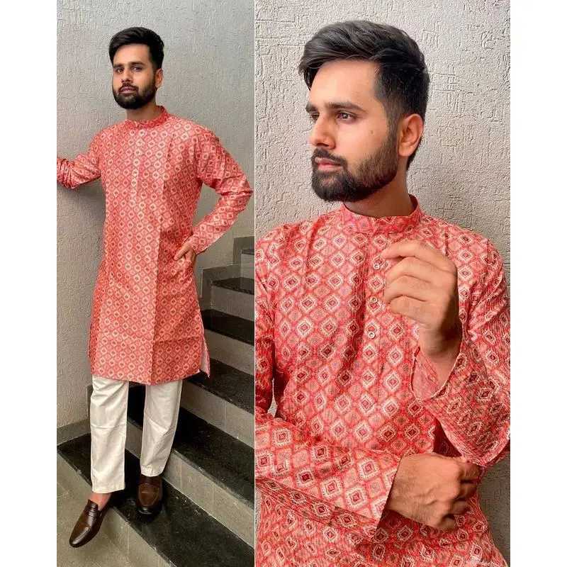 Luxury Casual Islamic Arabic Abaya Robe Fashion Ethnic Print Stand Collar Youth Mid-length Shirt Coat Muslim Men Clothing Kurta W251216