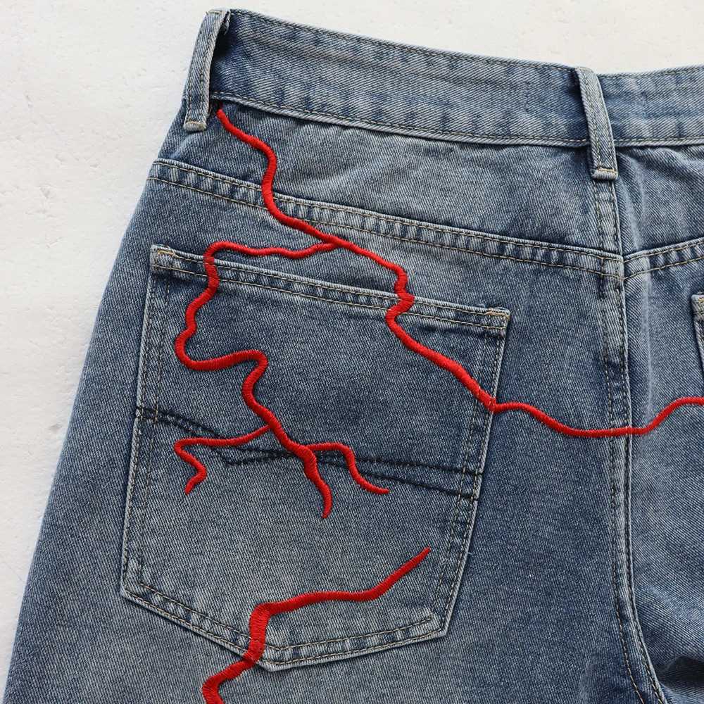 Skittle Printed Colorful Letter Lightning Embroidery Denim Washed Loose Shorts for Men Harajuku Streetwear Baggy Jeans Oversized X260417 - view 5