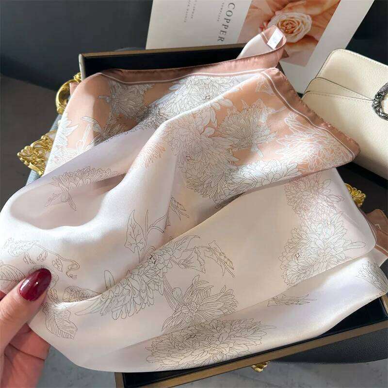 Luxury Floral Print 70cm Square Silk Scarf Women Designer Scarves Bandana Foulard Shawl Hijab Echarpe Hairband Tie Ribbon 26Y0417