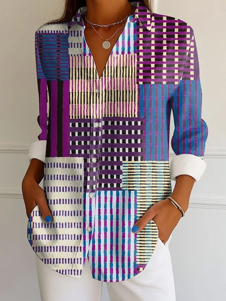 Womens Shirt Graphic Geometric Striped Fashion Tropical Daily Long Sleeve Shirts Collar Regular Tops Buttons Print Autumn 260416 - view 5