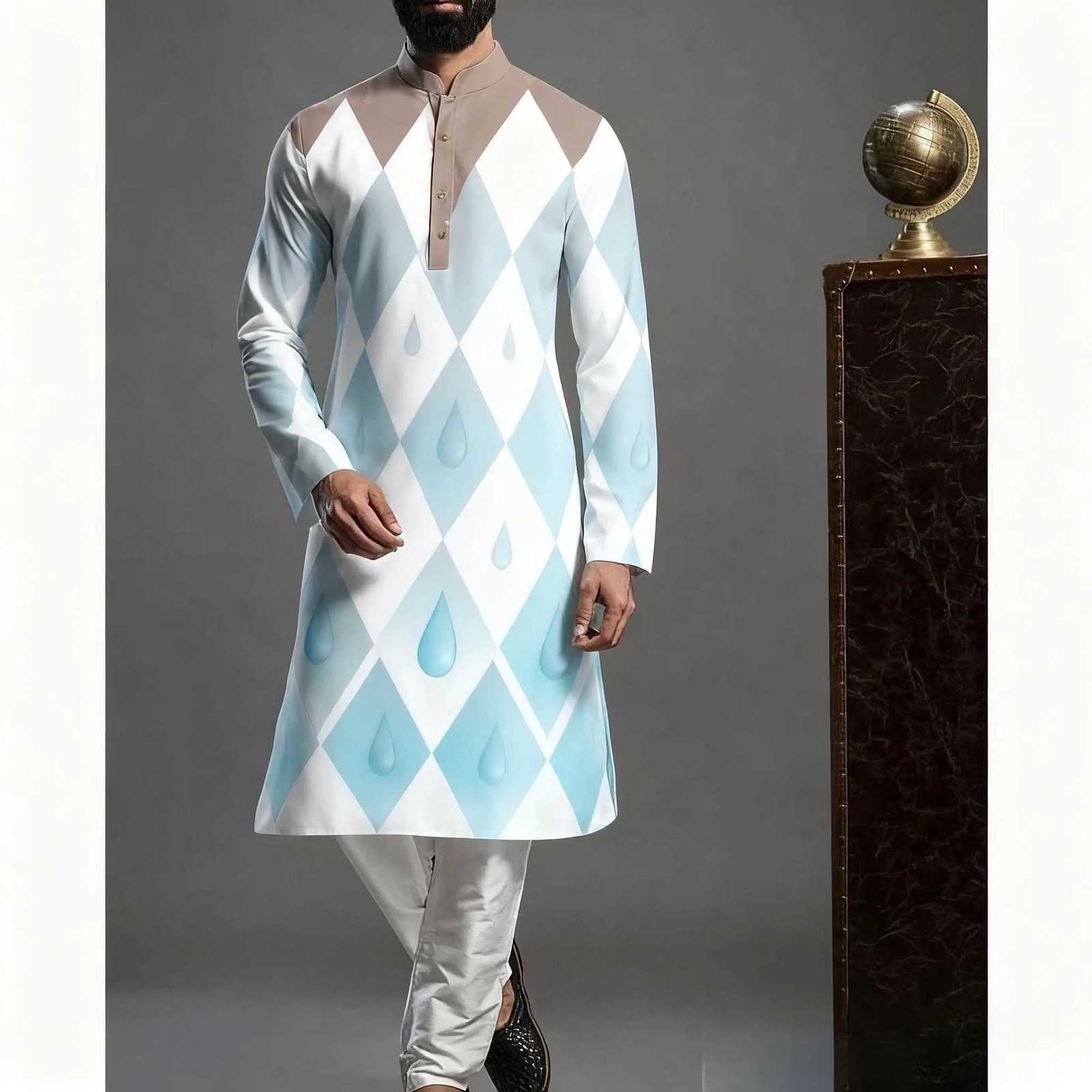 Men Islamic Arabian Patchwork Striped Embroidery Eid Muslim Long Robe Jubba Casual Loose Muslim Dress Men Abayas W251216