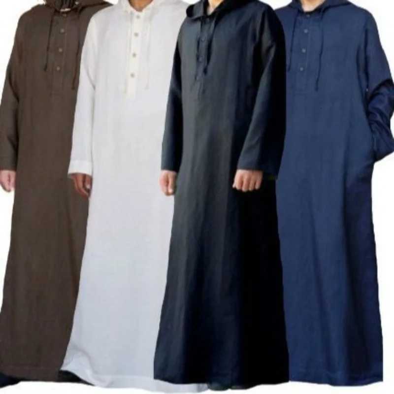 Arab Style Long Mens Hooded Shirt Muslim Robe for Men W251216
