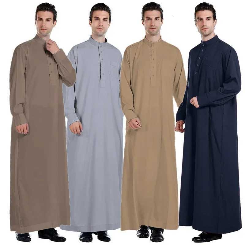 Men Dishdasha Muslim Long Sleeve Dress Daffah Thobe Jubba Saudi Arab Thoub Kaftan Islamic Clothing Robes Abaya Dubai Middle East W2512161