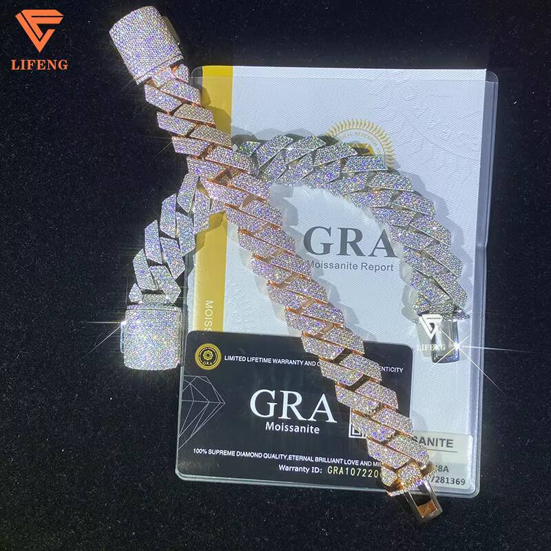 Hip Hop Jewelry Cuban Link Chain 20mm 4Rows 925 Sterling Silver VVS Moissanite Iced Out Diamond Cuban Chain Bracelet for Men