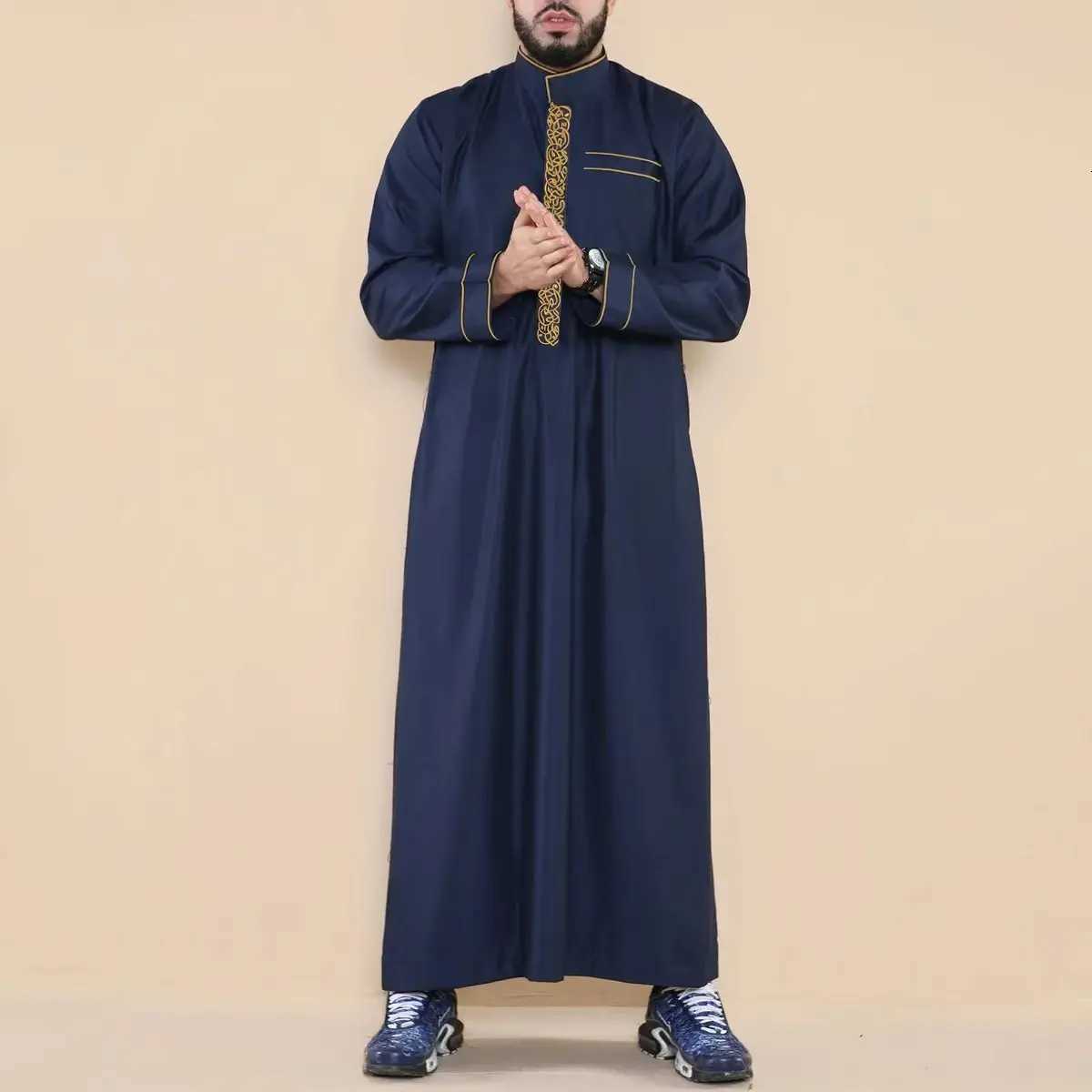 Arabic Robe Muslim Mens Thobe Prayer Dress Festive Clothes Stand Collar Long Sleeve Embroidered Ethnic Style Islamic Clothing W251216