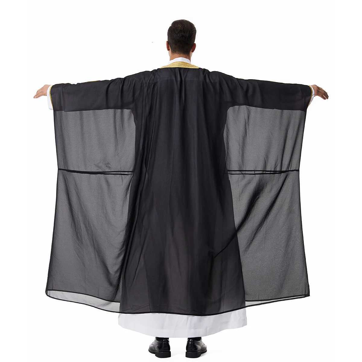 Muslim Mens Long Sleeves Embroidery Ankle Length Cardigan Robe Chiffion Islamic Kaftan W251216