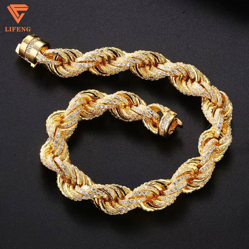 Newly Designed Trendy Hip Hop 14K/18K Gold Rope Chain Bracelet VVS Moissanite 925 Silver Jewelry Men Ice Out Diamond Chain