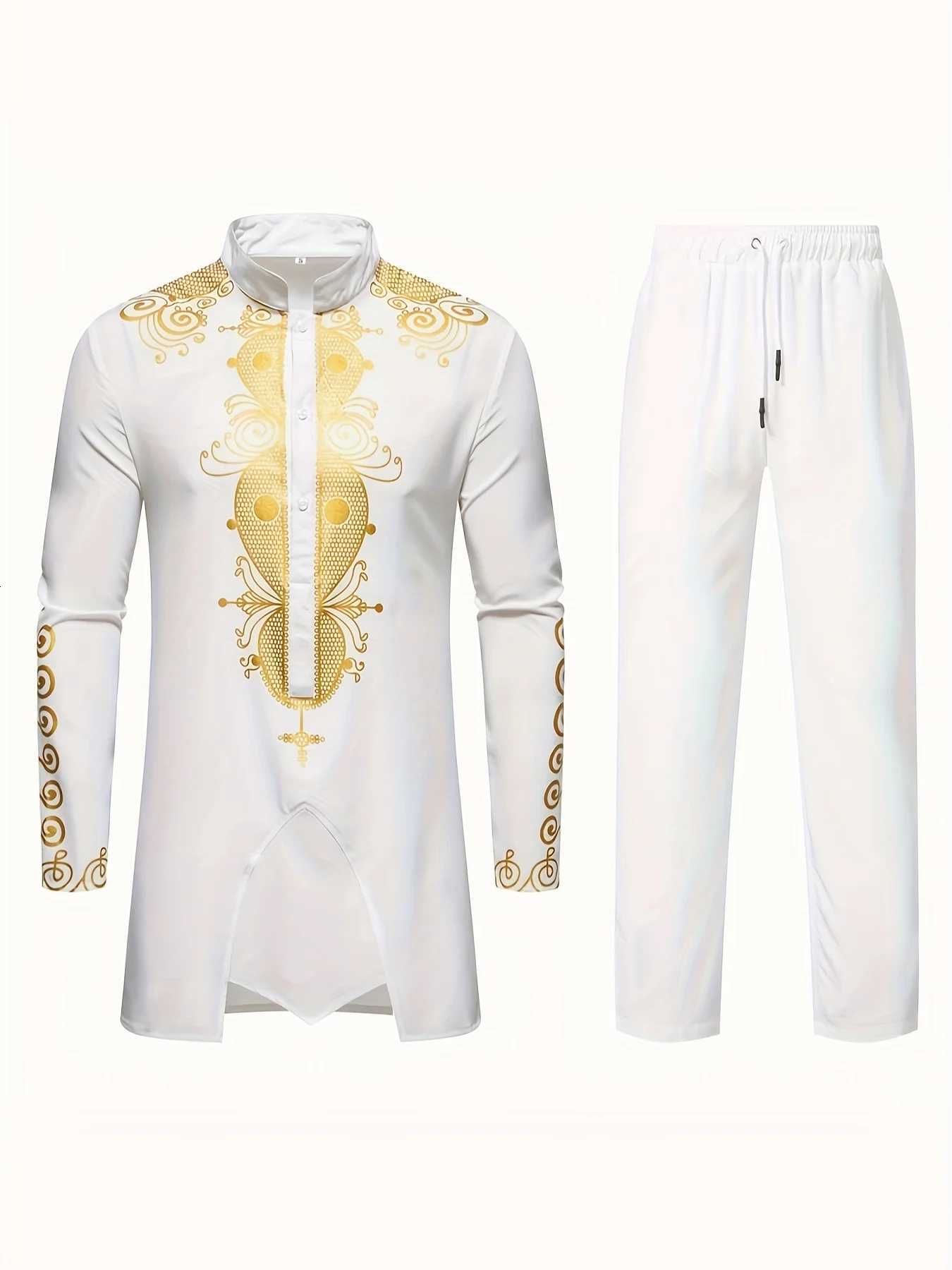 Traditional Culture Mens Suit Muslim Suit Personalized 3D Printed Pattern Arabian Dress Loose Breathable Two Piece Suit W251216