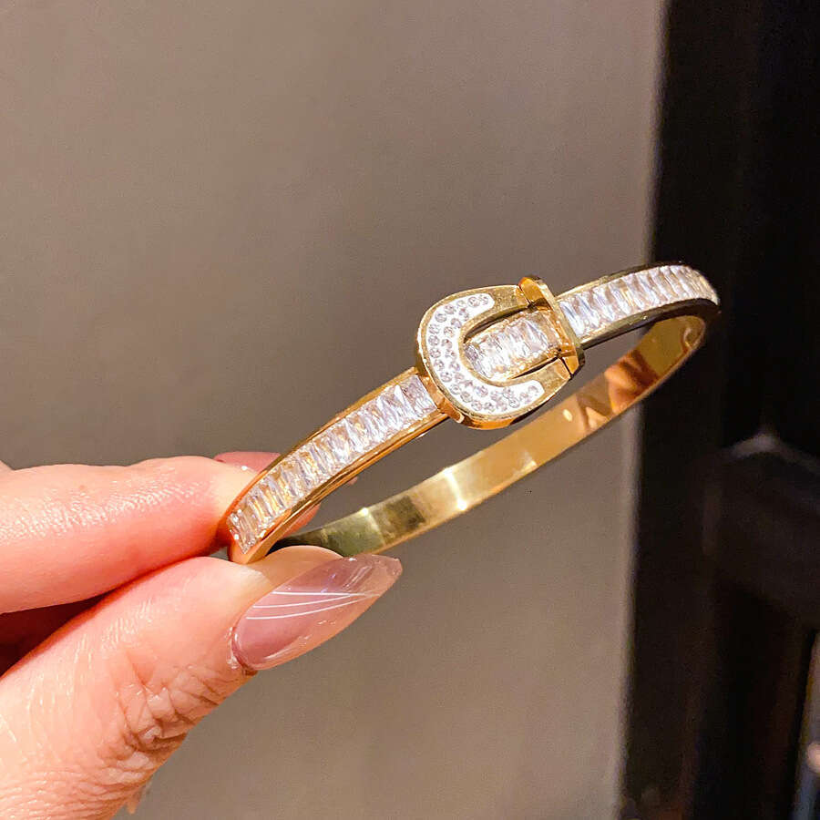 Stainless Steel Zircon Horseshoe Clasp Bracelet, Light Luxury Niche High-End Feel, Vintage Simple Fashion Versatile Hand Accessory
