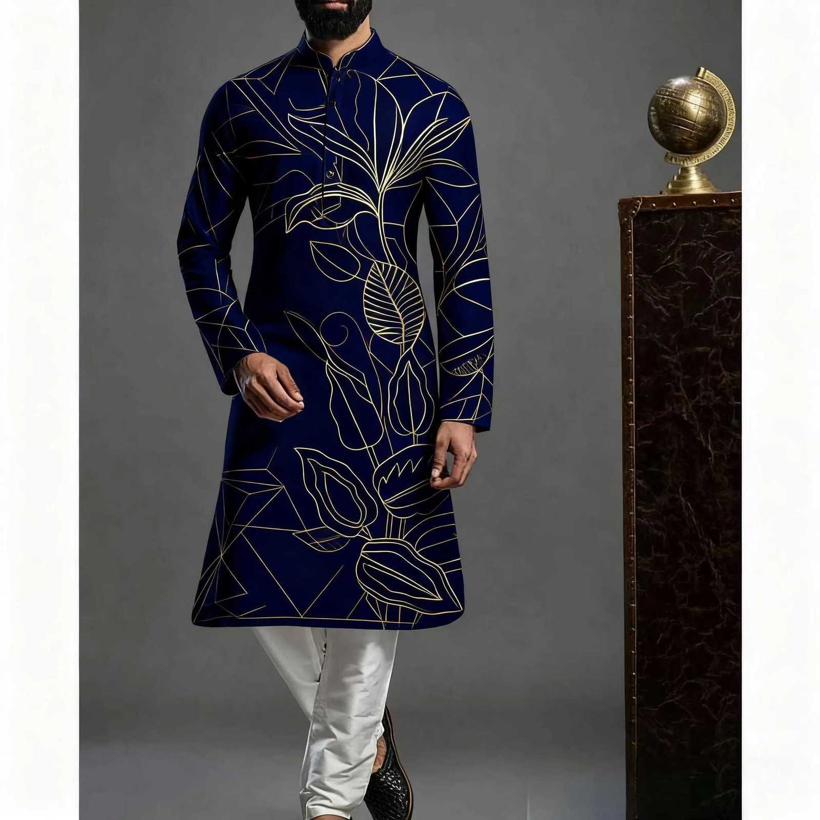 Men Islamic Arabian Patchwork Striped Embroidery Eid Muslim Long Robe Jubba Casual Loose Muslim Dress Men Abayas W251216