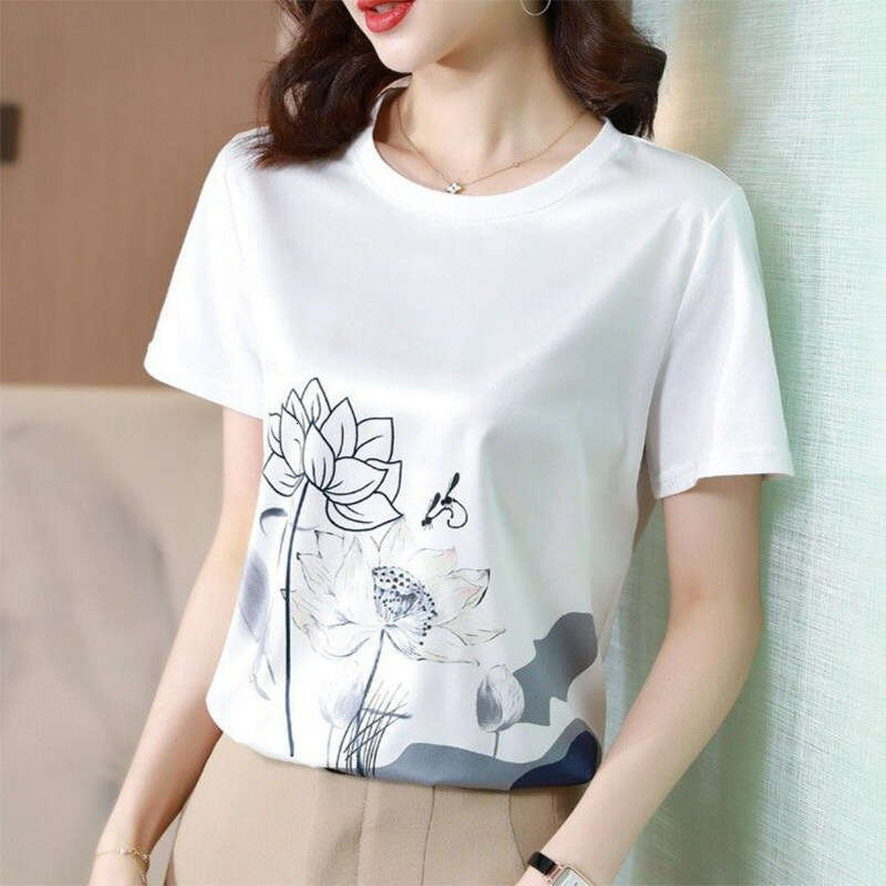New Women's T-Shirt Smooth Satin Silky Cool Touch Soft Comfortable Fashion Casual All Match AB Patchwork Short Sleeve Tee Tops Streetwear MAKOUFE