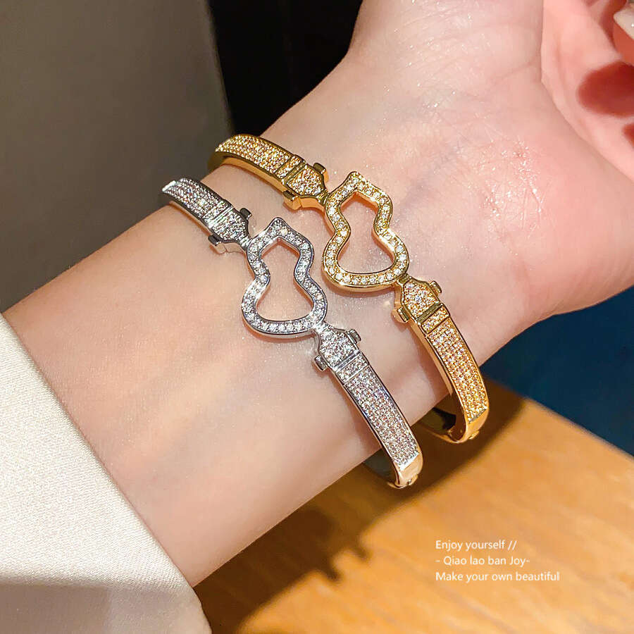 Zirconia Inlaid Gourd Hollow Buckle Simple Design Versatile Bracelet Niche Light Luxury Elegant Jewelry Wholesale
