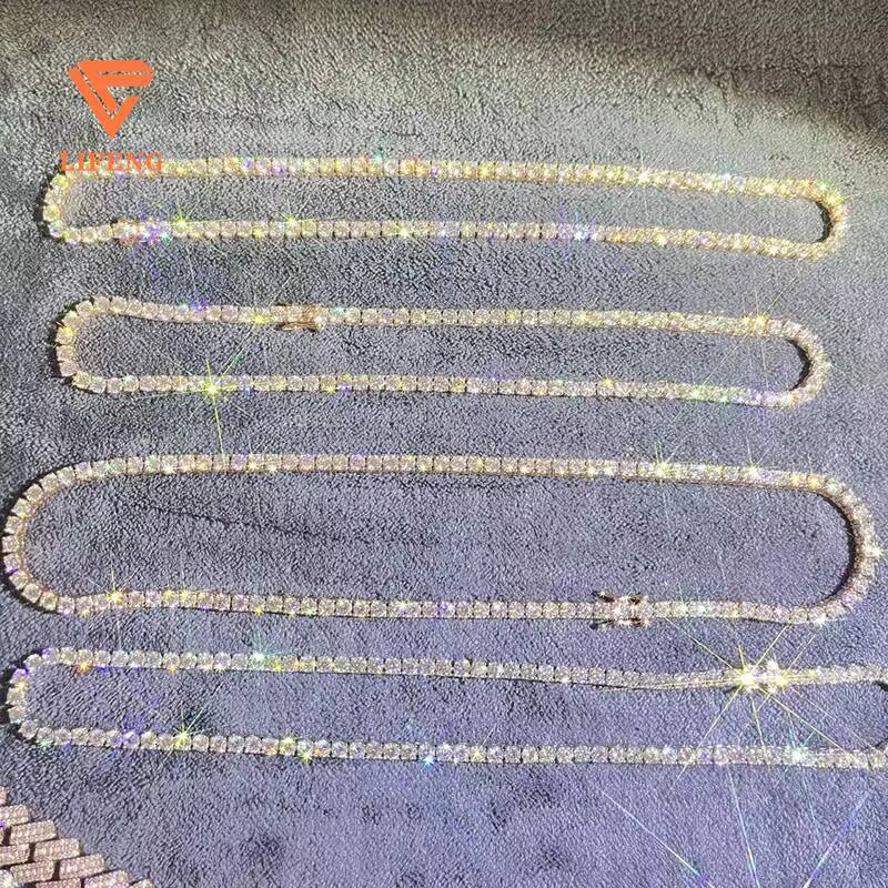 Luxury 3mm 4mm 5mm 6mm Custom VVS Moissanite Tennis Chain Wholesale Price 925 Silver Gold Plated Tennis Necklace for Gift