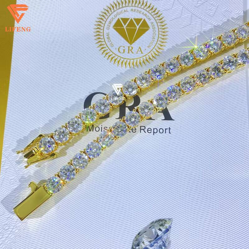 Lifeng Jewelry 6mm D VVS Moissanite Tennis Chain Bracelet Iced Out Hiphop 18k Gold Plated Silver 925 Diamond Men Women Bracelet