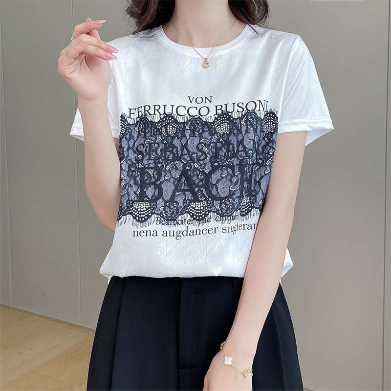 New Women's T-Shirt Smooth Satin Silky Cool Touch Soft Comfortable Fashion Casual All Match AB Patchwork Short Sleeve Tee Tops Streetwear MAKOUFE