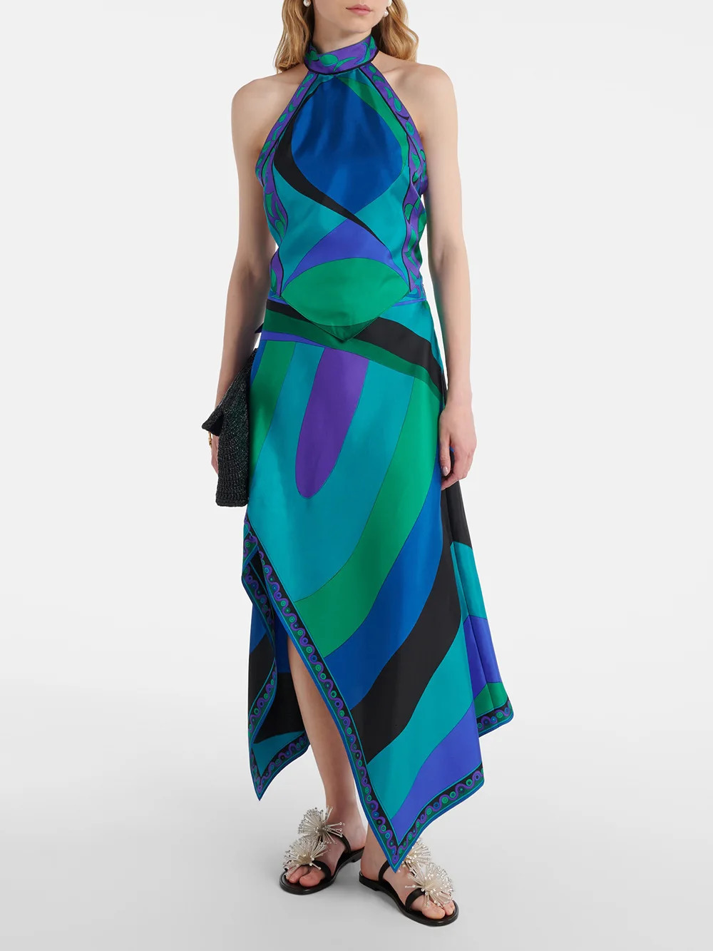 Irregular Satin Printed Sets Halter Neck Lace-up Tank Top Asymmetric Midi Skirt 2 Pieces Set 2026 Summer Casual Vacation Outfits 260417