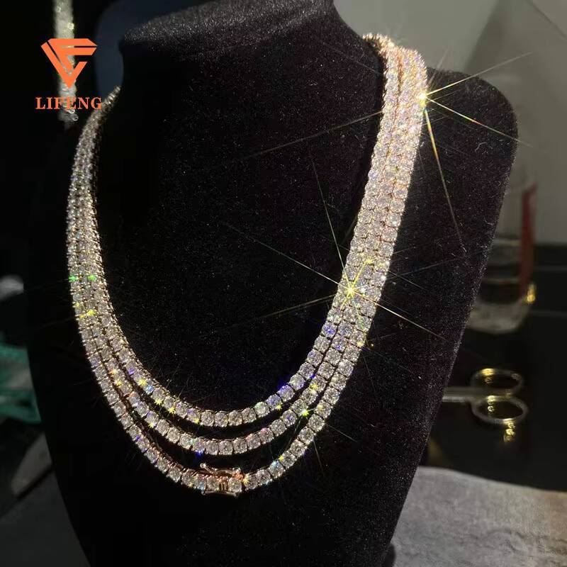Luxury 3mm 4mm 5mm 6mm Custom VVS Moissanite Tennis Chain Wholesale Price 925 Silver Gold Plated Tennis Necklace for Gift