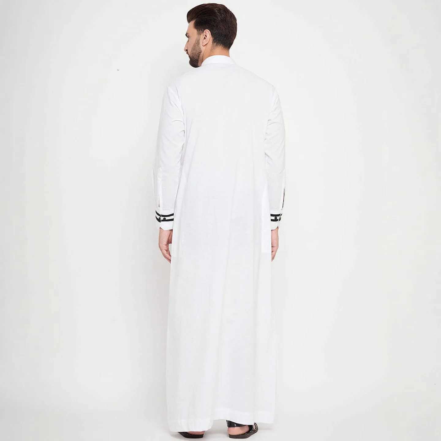 Mens Arab Shirt Long Robe with round Neck Pocket Striped Patchwork Collar Middle East Muslim Fashion Islamic Clothing W251216