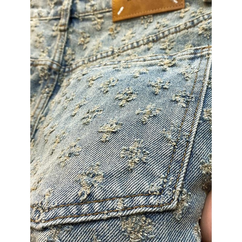 jeans for mens designer American Style New Denim Shorts Men Summer Loose Straight Ripped Jacquard High-end Feel Five-point Mid-length Pants mens cloth