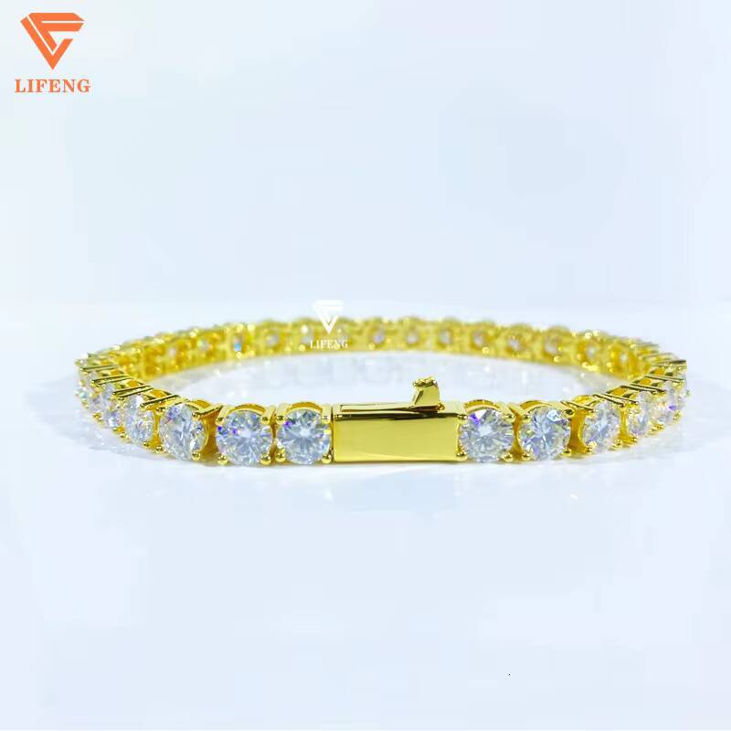 Lifeng Jewelry 6mm D VVS Moissanite Tennis Chain Bracelet Iced Out Hiphop 18k Gold Plated Silver 925 Diamond Men Women Bracelet
