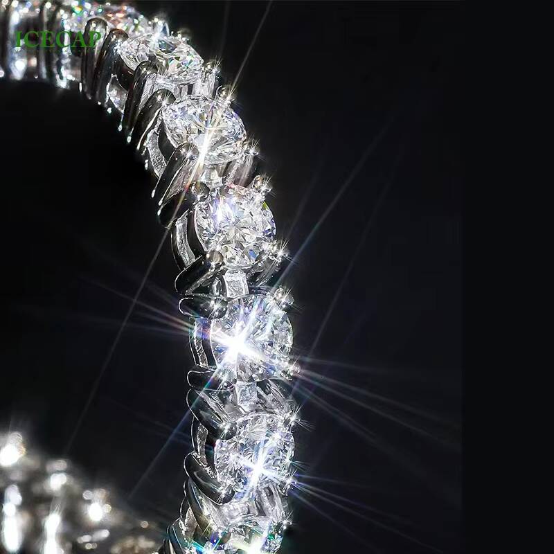 Hot Iced Out Round Brilliant Cut VVS Moissanite 925 Silver Tennis Chain Bracelet Elegant Tennis Chain Bracelet for Men Women