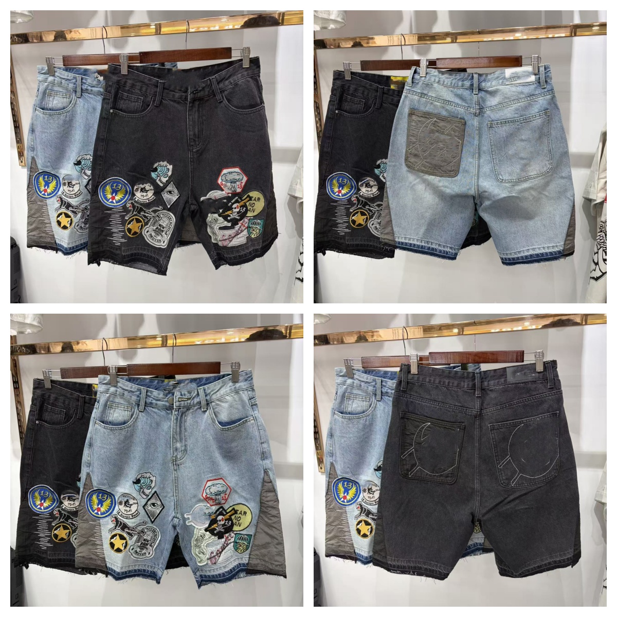 Dresigner Unisex Large Triangle Print Loose Quarter Pants Comfortable Fabric Classic Style Women's Pair Mens Jeans Shorts