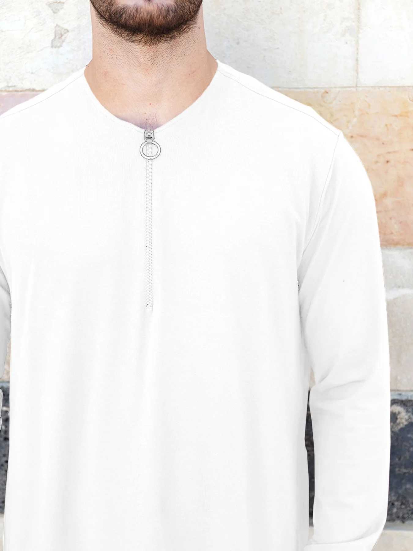 Muslim Mens Long Robe Comfortable Casual Loose Fit with Pockets And Zipper Arabic Gown for Middle East Trade New Model W251216