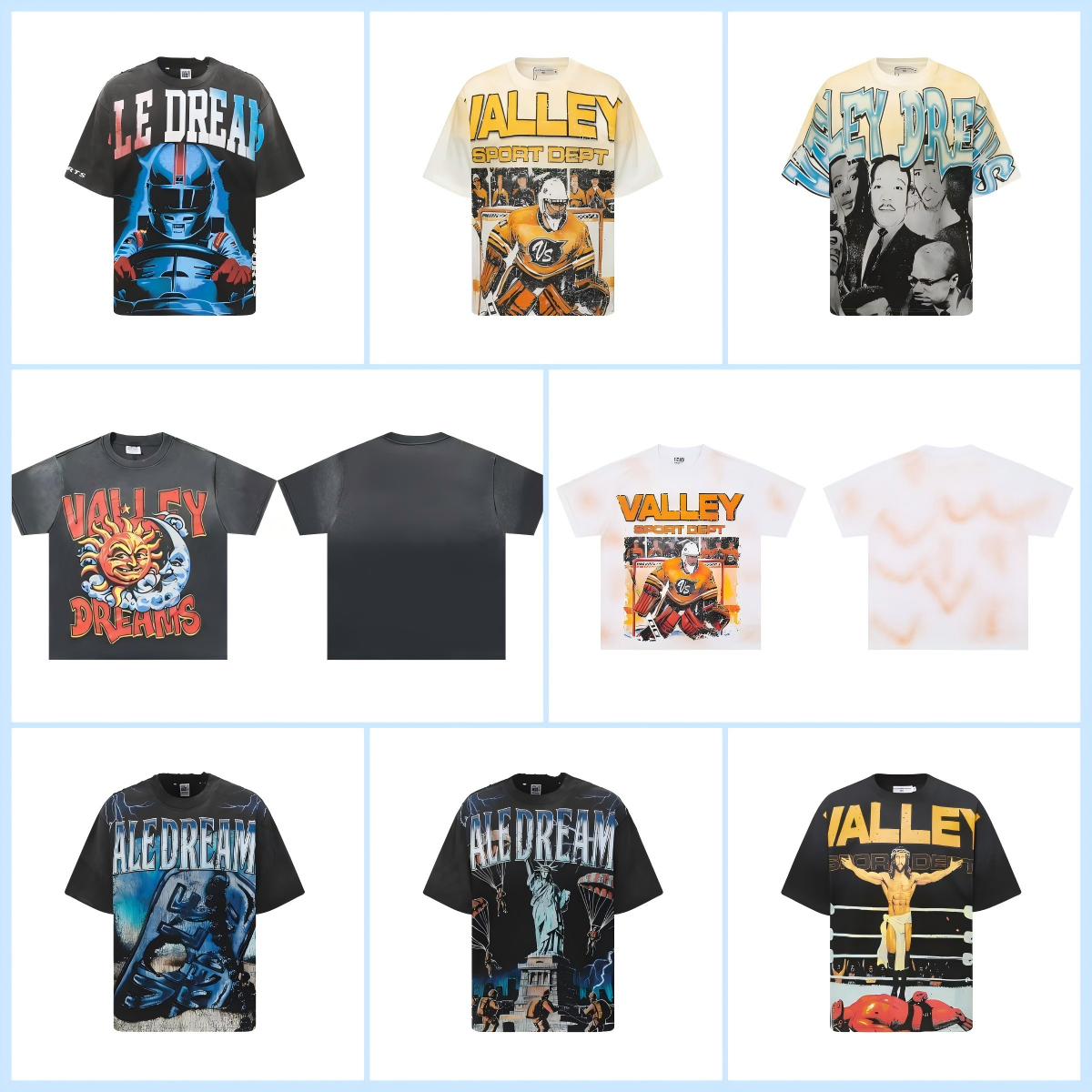 Designer valley dreams shirt mens Fashion High Quality Casual hip hop T-shirt valley dreams cotton black short vintage graphic shirts Luxury classic trend shorts