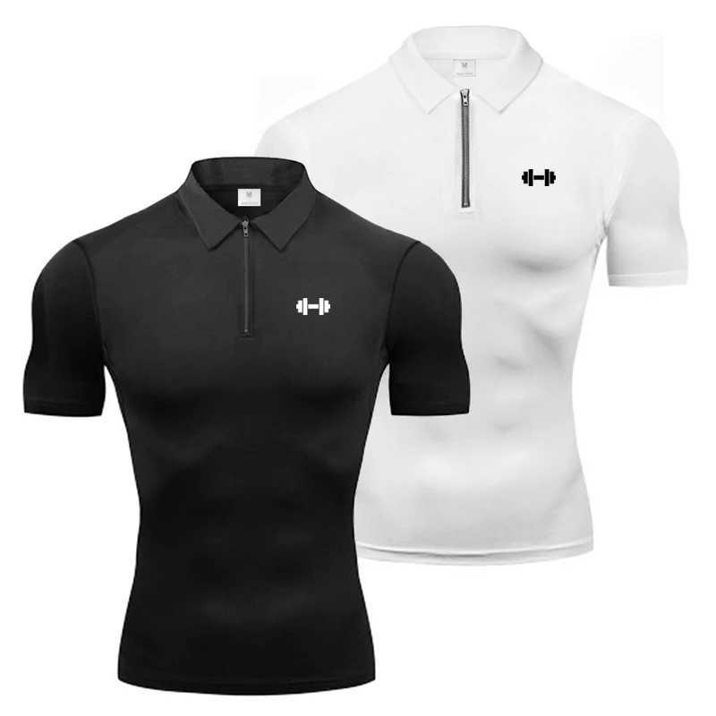 Summer Quick Dry Short Sleeve Polo Shirts Compression Tight Mens Bodybuilding Muscle Shirts Gym Fitness Trainer Trainning Polo W260317
