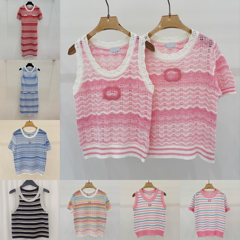 Letters Women Rainbow Knits Luxury Designer Sporty Tennis Tank Tops y2k Slim Fit Knits Sleeveless Singlet Knitwear