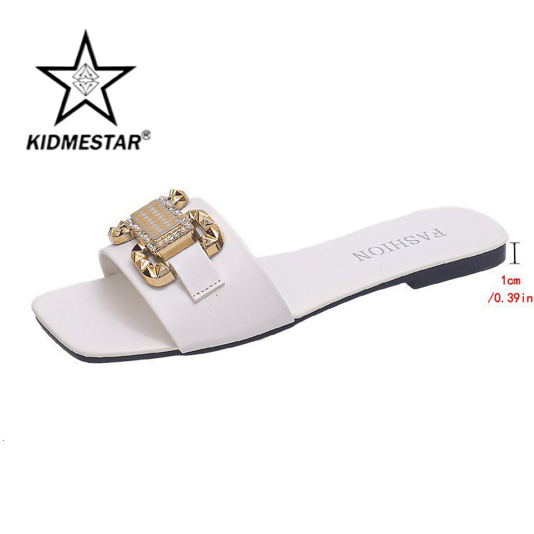 Ladies High-end Luxury 2026 New Model Metal Buckle Decorated Sandals For Outdoor Beach Leisure Flat Shoes Fashionable Flip-flops With Square Toe Flat 
