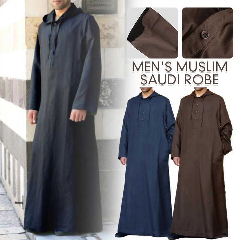 Islamic Clothing Mens Long Sleeve Loose Muslim Men Saudi Arabia Pakistan Kurta Muslim Costumes Muslim Dress Kaftan Thobe Hooded W251216