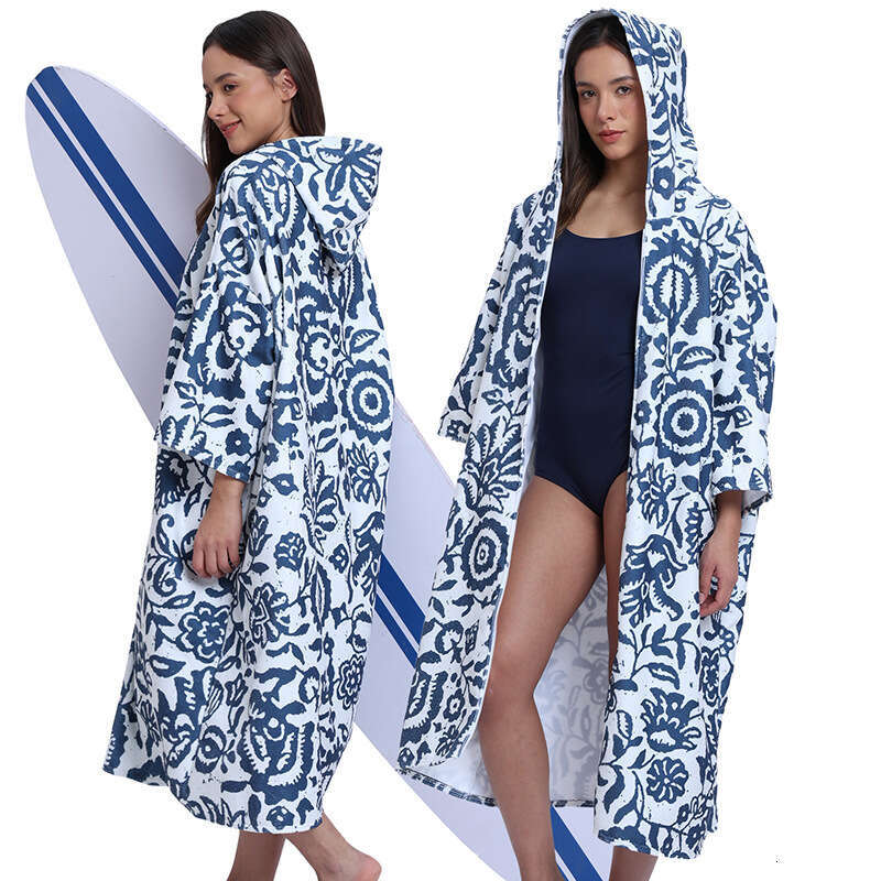 Zipper Hooded Cape Bath Towel Microfiber Surf Poncho Wearable Bathrobe Swimming Beach Towel Quick Dry Absorbent MAKOUFEI