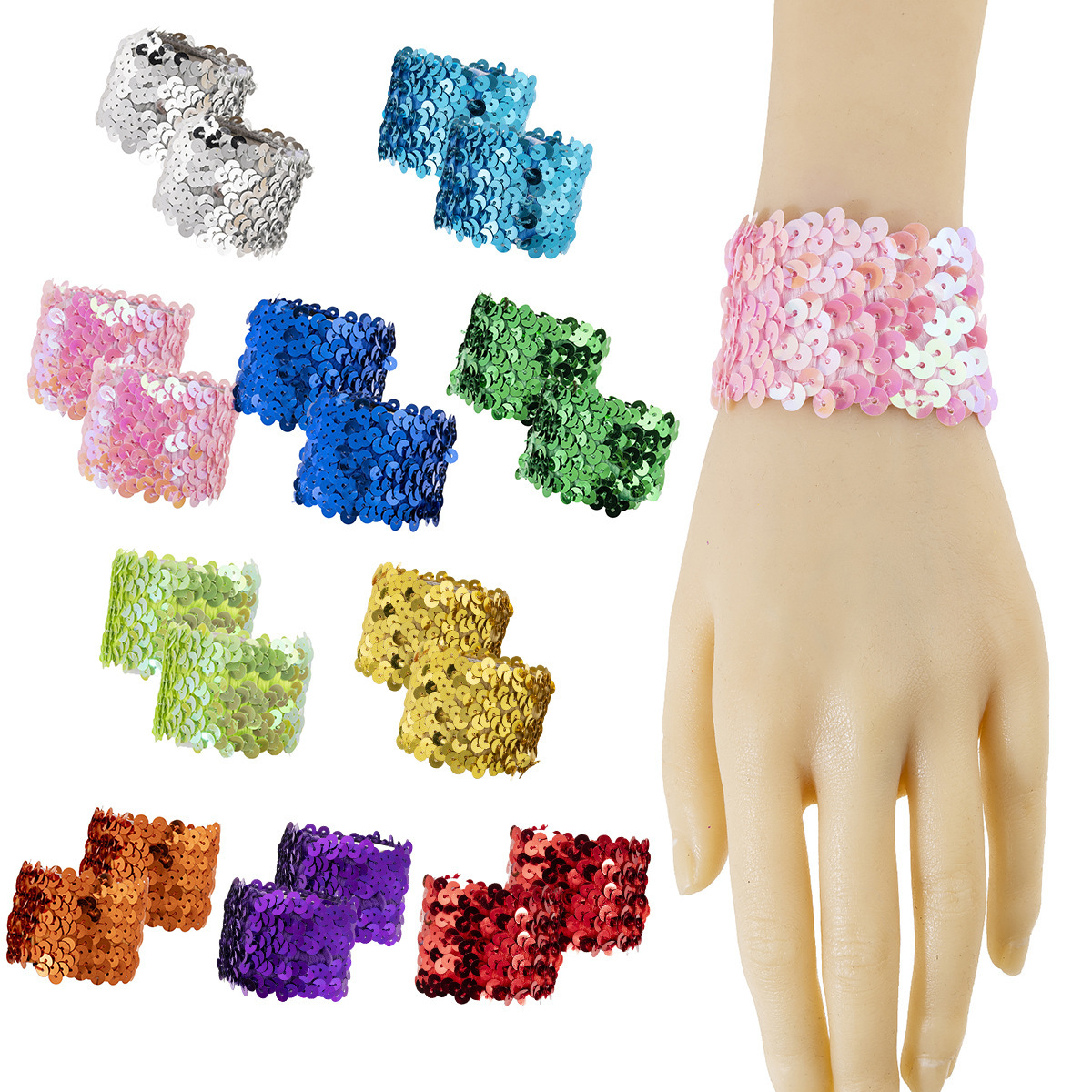 World Cup Wristband 2pcs Sequined Stretch Stage Wristband Multi-colored Glitter Accents The Perfect Accessory for the Stadium