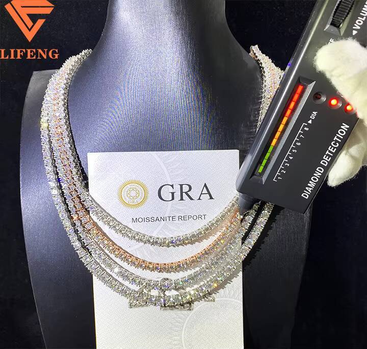 Luxury 3mm 4mm 5mm 6mm Custom VVS Moissanite Tennis Chain Wholesale Price 925 Silver Gold Plated Tennis Necklace for Gift