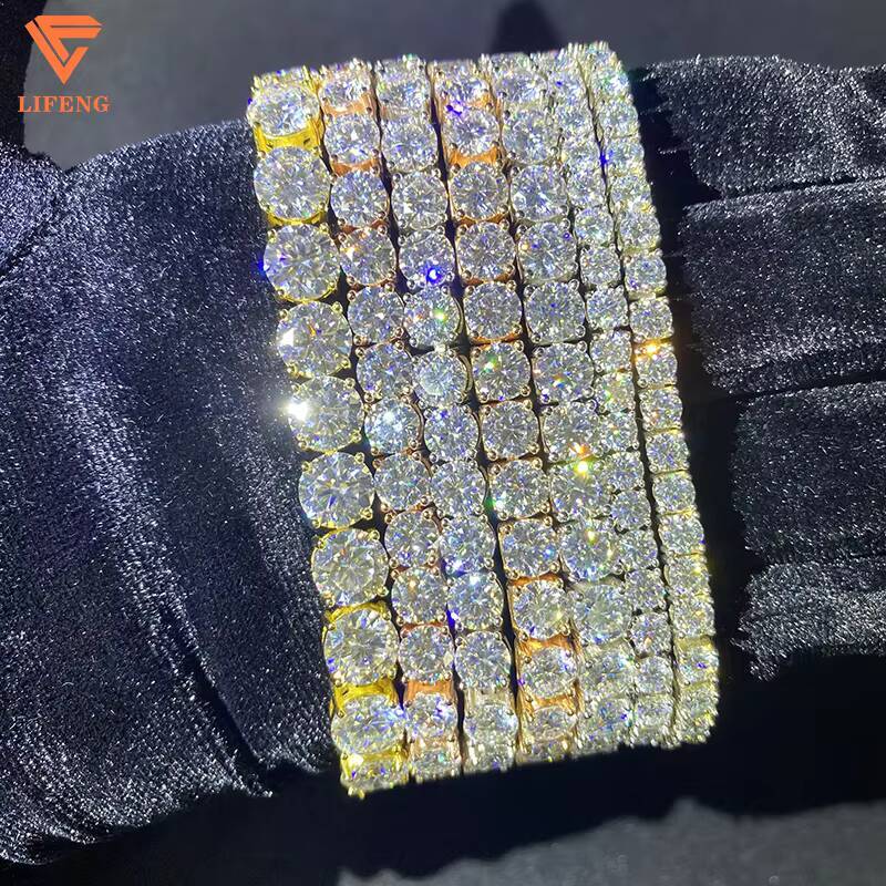 Hot Selling 4mm/5mm/6mm/8mm Iced Out Diamond Moissanite Tennis Chain Necklace Gold Plated Hip Hop Jewelry for Women Men Gift