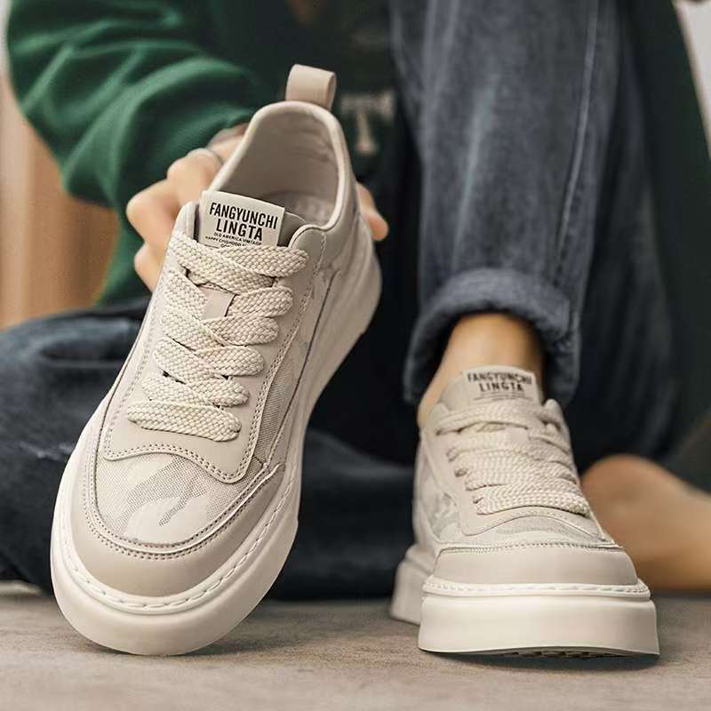 Canvas men's winter breathable and odor-resistant black cloth shoes, popular camouflage sneakers, non-slip height-increasing casual sports trendy