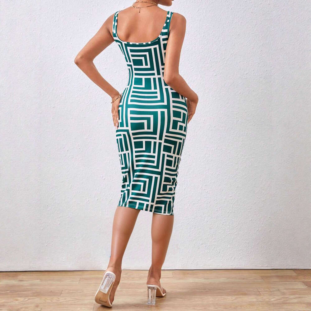 Summer Women Sleeveless Print Tank Dress Slim Fit Bodycon Mini Dress Fashion Casual Party Dress For CrossBorder Europe America MAKOUFEI