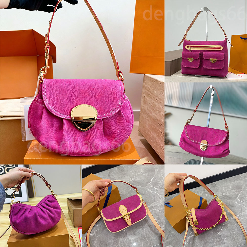 Designer Pink denim Shoulder sunset Light gold chain Luxury nano pink jean Underarm Handbag Women Clutch Pochette Crossbody Bag Pea bag