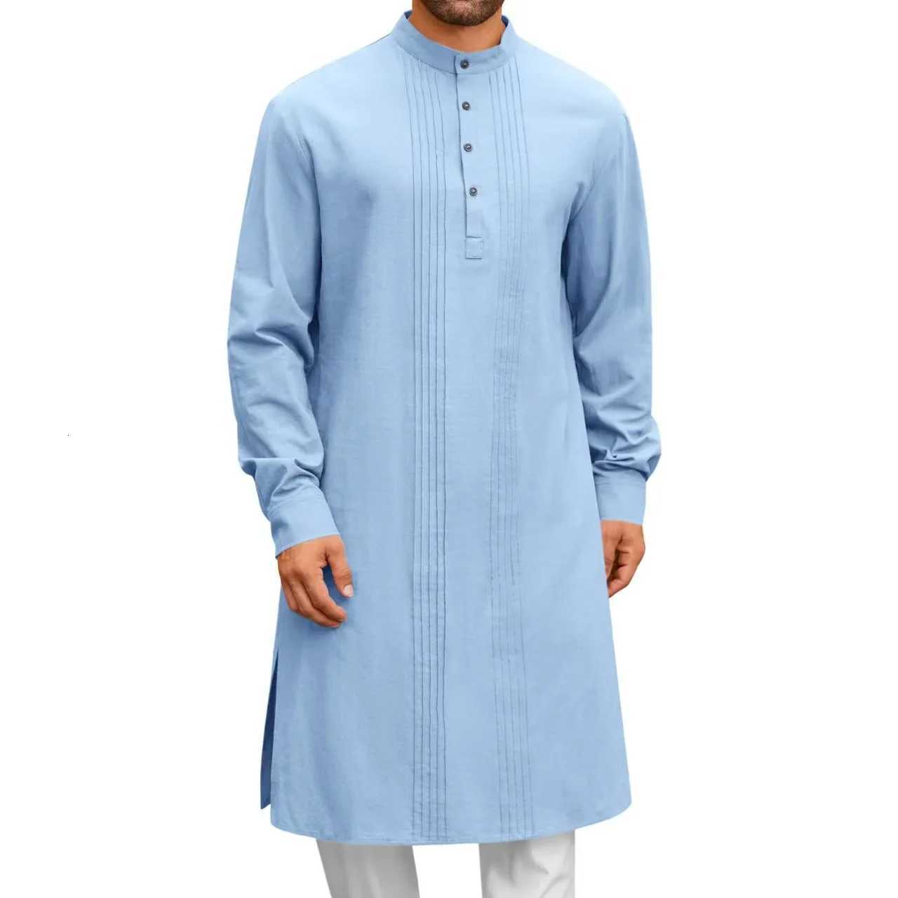 New Mens Muslim Long Sleeve Dress Clothing 00 Cotton Pullover Robes Islamic Arabian Kaftan Suit Middle East Dubai Abaya Tops W251216