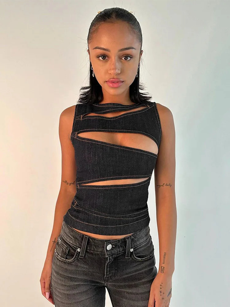 Womens Sleeveless Round Neck Vest Summer Solid Color Hollow Slim Vest Top Fashion Sexy Streetwear Womens Slim Vest Top 260416
